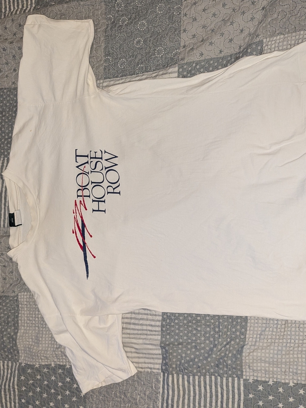 Boat White Short Sleeve Tee with Navy Logo and Red Accent